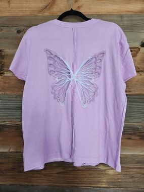 NWOT Tricia Fix Exclusive Lavender Pink Ombre Butterfly Tee Size M